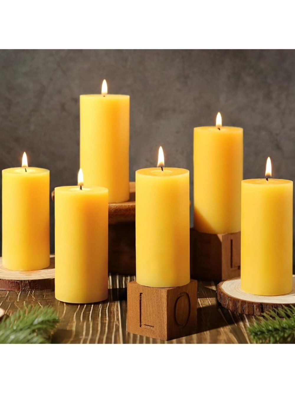 Natural Beeswax Pillar Candles - Non-Toxic, 2x4 Inch, 6 Pack, 210 Hour Burn Time